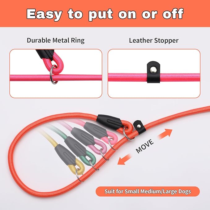 6pcs Slip Lead Dog Leash for Dogs no Pull 5FTStrong Rope Dogs(6 Colors)