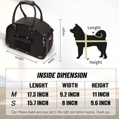 Dog Carrier, Cat Carrier, Pet Carrier, Foldable Premium PU Leather Dog Purse, Portable Tote Bag Carrier for Small to Medium Cats and Small Dogs（Black-Small）