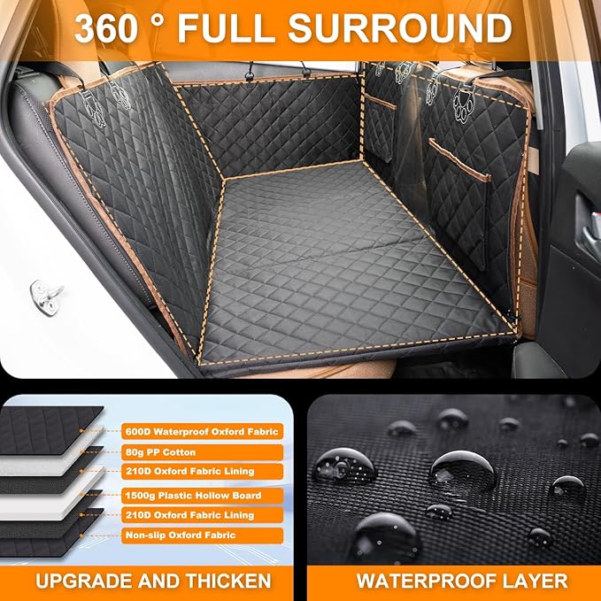 Dog Car Seat Cover with Sturdy Hard Bottom 400lb Capacity,