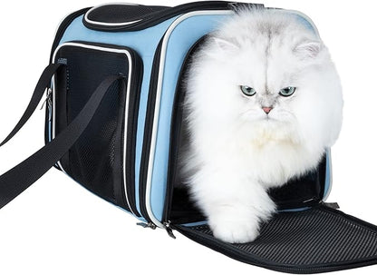 petisfam Soft Pet Travel Carrier Bag for Medium Cats and Puppy. Easy Vet Visit, Airline Approved, Top Loading, Easy Storage