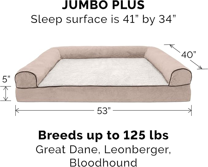 Furhaven Memory Foam Dog Bed for Large Dogs w/ Removable Bolsters & Washable Cover 125 lbs