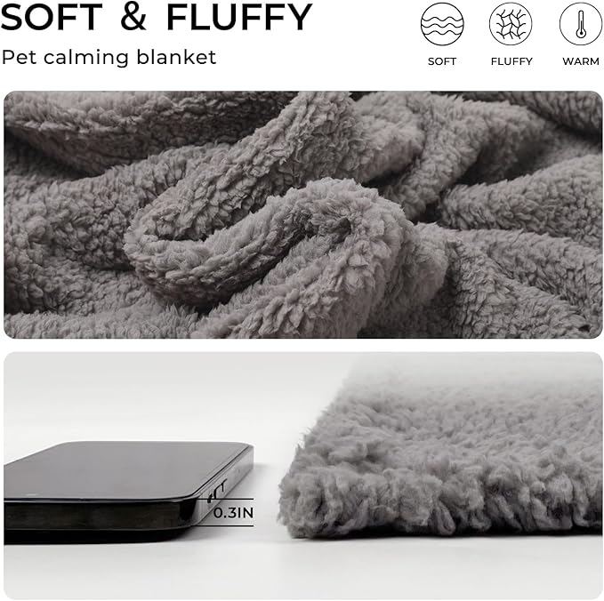 1 Pack 3 Calming Blankets Fluffy Premium Fleece Pet Blanket Soft Sherpa Throw for Dog Puppy Cat Grey Medium (30“x20'')