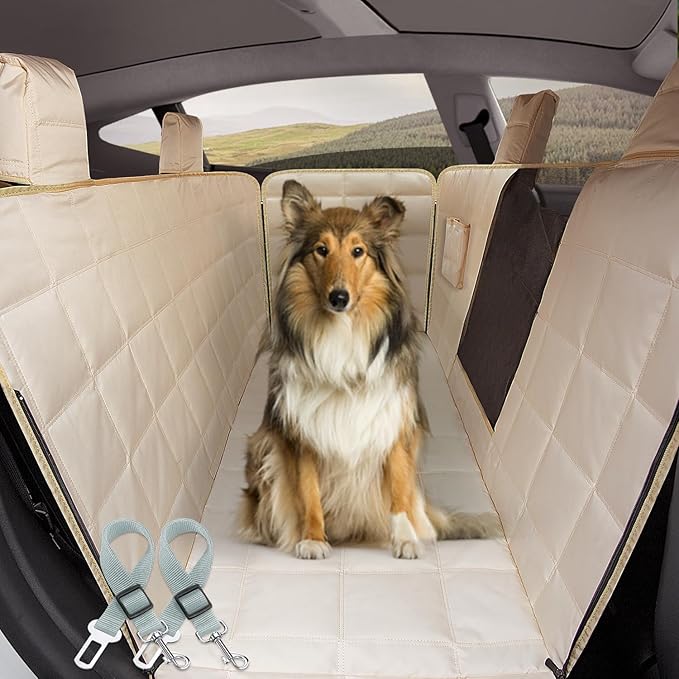 Lassie Dog Car Hammock for 2020-2024 Tesla Model Y/2018-2024 Model 3 4 Headrests, 100% Waterproof