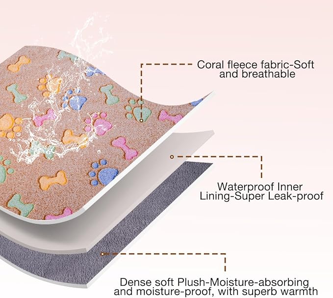 Waterproof Dog Blankets for Small Dogs 1 Pack 3 Washable (Paw-2, M-30 20in)