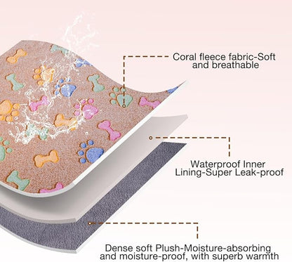 Waterproof Dog Blankets for Small Dogs 1 Pack 3 Washable (Paw-2, L-41 30in)