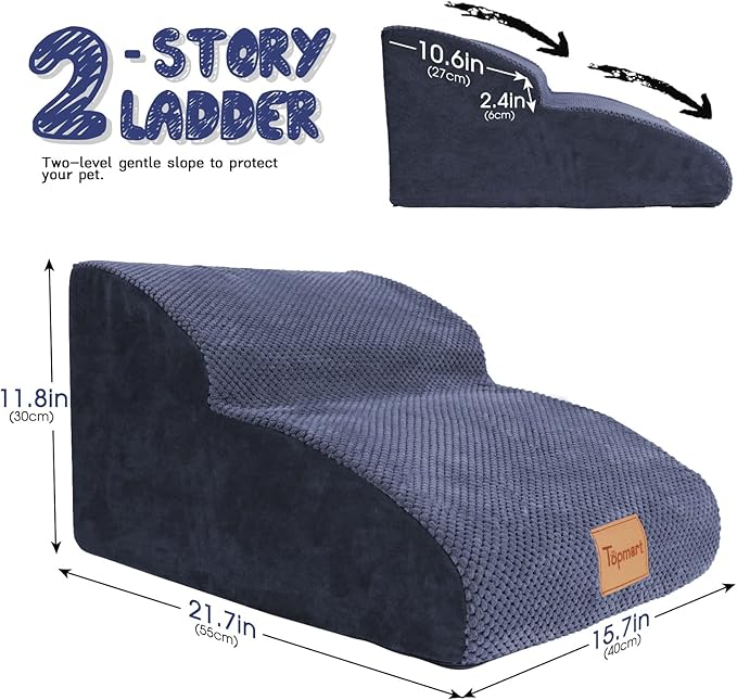 Topmart High Density Extended Foam Dog Ramp&Steps 2 Tiers 11.8" High,Non-Slip