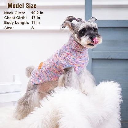BEAUTYZOO Small Dog Sweater -Turtleneck Pullover Classic Cable Knit Fuzzy Winter Coat Dog Cold Weather Clothes for Small Medium Dogs Puppy Girl Boys(Rainbow Pink, M)