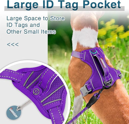 BARKBAY Dog Harness No Pull with ID Tag Pocket - Heavy Duty, Reflective, Easy Control for Large Dogs (Purple,S)