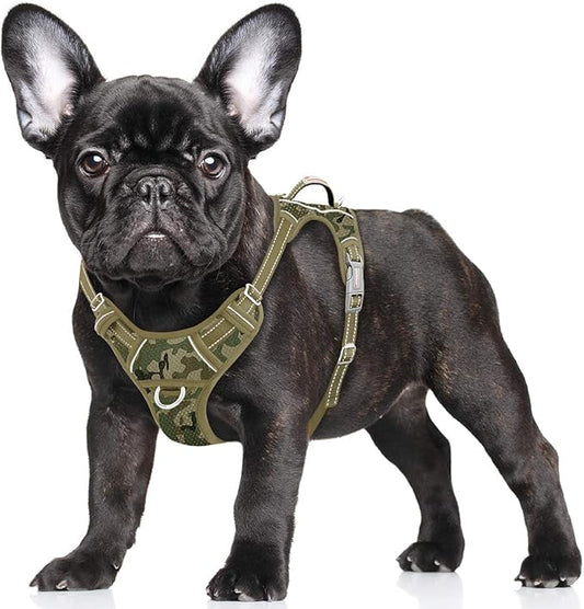BARKBAY No Pull Dog Harness Large Step in Reflective Dog Harness with Front Clip and Easy Control Handle for Walking Training Running with ID tag Pocket(Camo