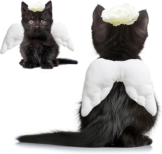 Pet Angel Wings and Headband Costume Accessory Set Halloween Party & Birthday Party Dress Up Accessories for Cat Small Dogs Puppy Kitty Kitten Boy or Girl