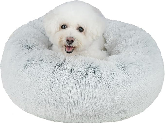 Best Pet Supplies Round Donut Dog Bed with Plush Faux Fur Fabric 30x30x8''
