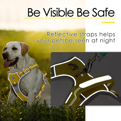 ThinkPet No Pull Harness Breathable Sport Harness with Handle-Dog Harnesses Reflective Adjustable for Medium Large Dogs,Back/Front Clip for Easy Control M Yellow