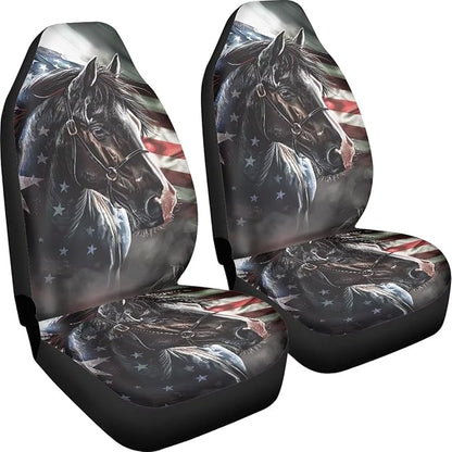 Horse American Flag Seat Covers Decorative Accessories for Cars Trucks SUV 2-Pack Car Seat Covers Car Accessories Auto Interior Covers for Truck Van SUV