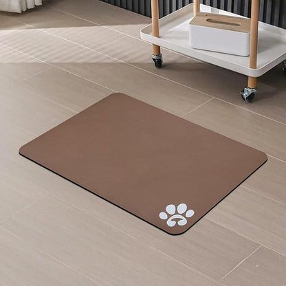 YCT Pet Cat Food Mats for Dog Food Mat, Cat Mat for Food, Pet Dog Cat Feeding Mat Eating Mat Pet Dog Cat Bowl Mats, Non-Slip Super Absorbent, with Footprints Logo，18.1 x 11.8 inches, Brown