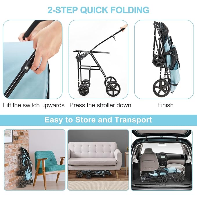 Double Pet Stroller for Dogs and Cats with 2 Detachable Carrier 4 Wheels,