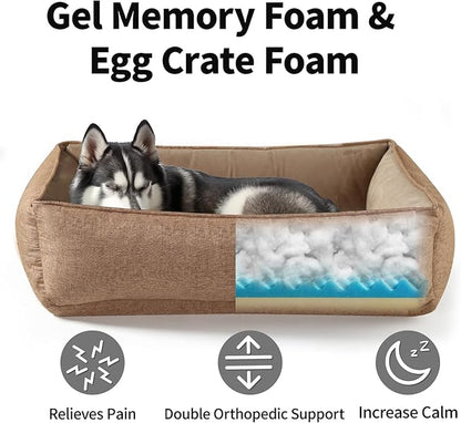 46"x38"x12" Cooling Gel Dog Bed with Soft Bolster and Removable Cover for Extra Large Dogs, Beautyrest Dog Bed Chew Resistant for Pain Relef(Brown,Large)