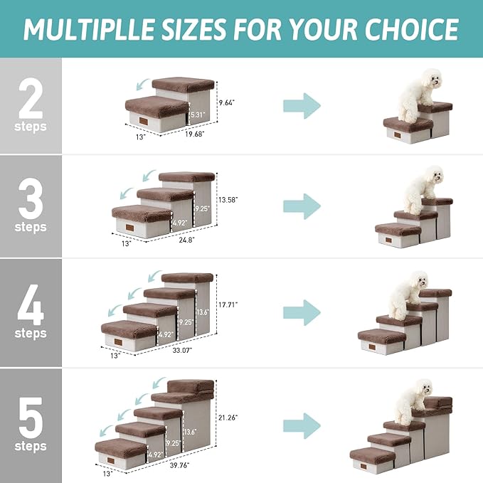 C0ZY KISS Dog Storage Stairs for Bed 18" H 33x13x17.71in, Brown, 4 Tiers