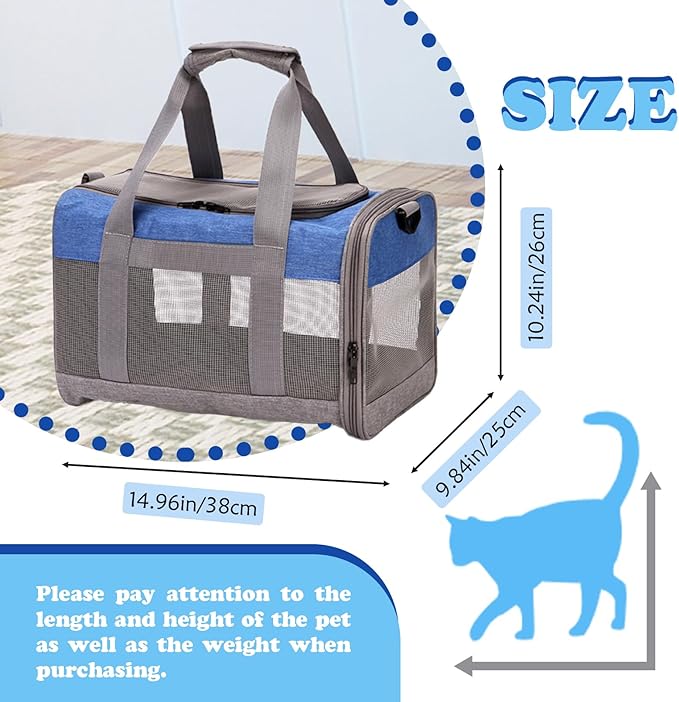 Cat Carrier Soft Puppy Carrier for Small Dogs Airline Approved Collapsible Soft-Sided Kitten Travel Carrier Foldable Cats Carrier for Small Medium Cat Dog Puppies Under to 15 Lb(Greyblue)