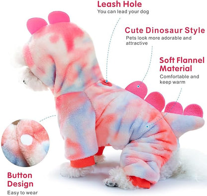 Idepet Halloween Dog Costume Dinosaur Clothes for Small Dogs,Fleece Winter Puppy Hoodies with Leash Ring Pet Cold Weather Coat Funny Outfits Party Apparel for Halloween Christmas (Pink, Large)