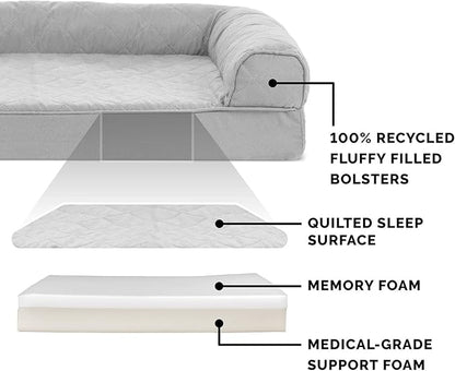 Furhaven Memory Foam Dog Bed for Medium/Small Dogs w/ Removable Bolsters & Washable Cover 35 lbs