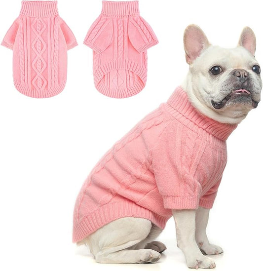 BEAUTYZOO Small Dog Sweater, Dog Sweatshirt Pullover Cable Knitwear, Classic Turtleneck Thick Cold Weather Dog Clothes for Small Medium Dogs Puppy Girl Boys Chihuahua, Bulldog, Dachshund, Pug, Yorkie