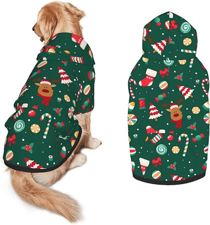 Christmas Dog Costume, Christmas Deer Tree Print Hoodie Winter Christmas Cosplay Clothes Sweaters Outfits Pullover Pets' Sweatshirt Hoodies with Pocket for Medium Large Dogs-XXL