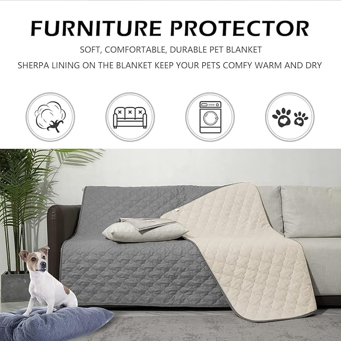 Dog Blankets for Couch Protection Waterproof Dog Bed Covers Pet Blanket Furniture Protector (Grey+Ivory 82"x108")