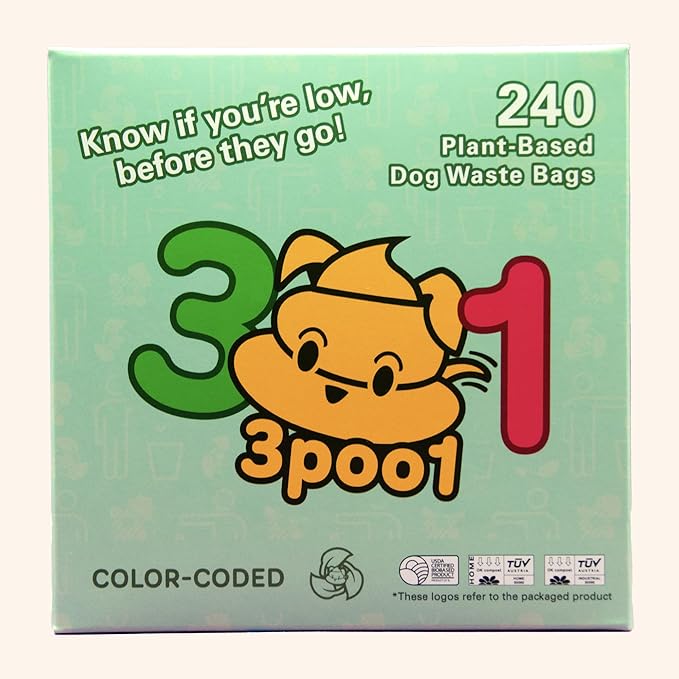 Color-Coded Dog Poop Bags 240 bags (16 rolls)