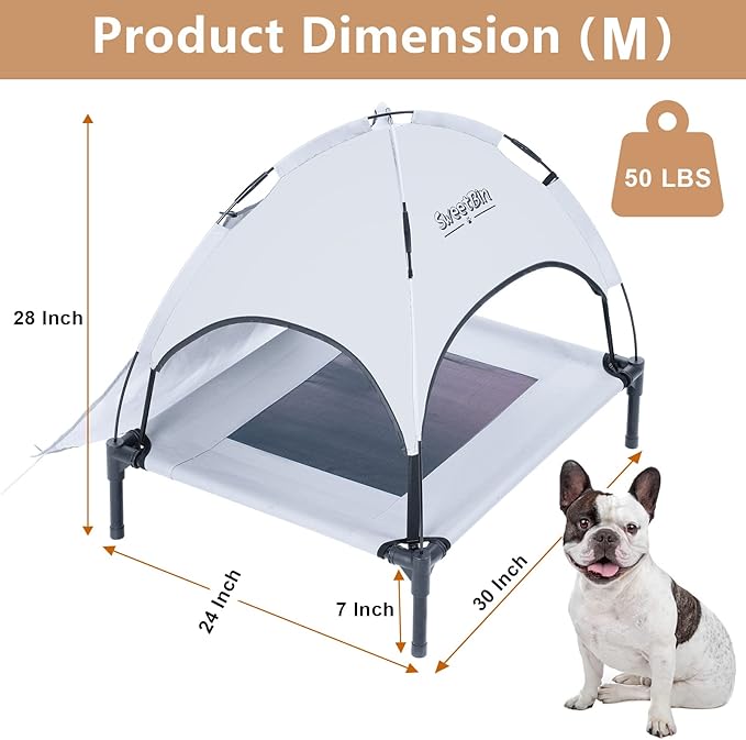 S/M/L Outdoor Elevated Dog Cot with Canopy & Side Shade for Camping Small Medium Dogs (Carry Bag)