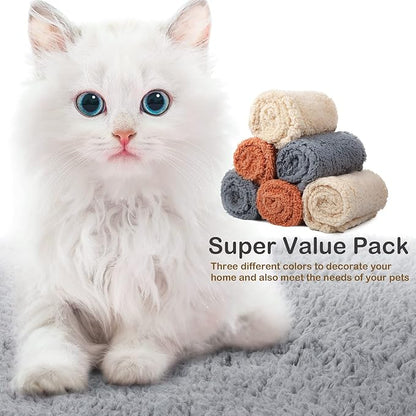 Newwiee 6 Pcs Blankets for Dogs Washable,Soft Warm Fluffy Fleece Pet Blanket,cat Calming Blankets,Flannel Throw for Small Medium Pet, Gray/Beige/Khaki(24 x 18 Inch)