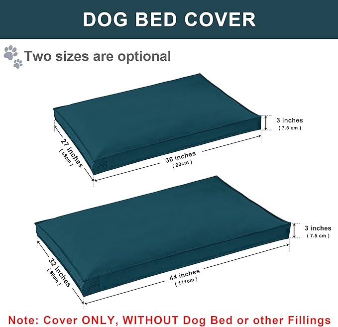 Dog Bed Cover, Waterproof Dog Bed Replacement Cover with Zipper, Oxford Removable Pet Bed Mattress Protector for Outdoor Use, 44Lx32Wx3H in, Bed Cover Only, Cyan