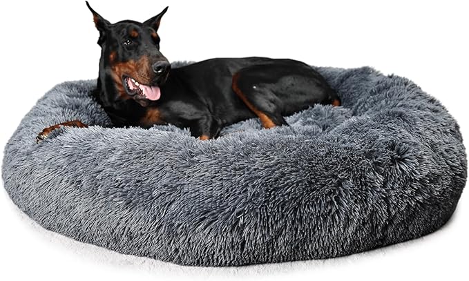 Dog Beds for Extra Large Dogs Calming Dog Bed Washable Fluffy Anti-Anxiety Round Pet Bed 45 Inches Detachable Dog Bed