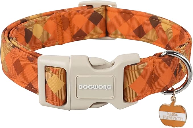 DOGWONG Fall Orange Plaid Dog Collar- Cute Designer