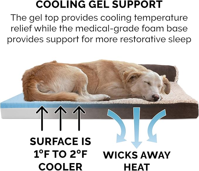 Furhaven Cooling Gel Dog Bed for Large Dogs w/ Removable Bolsters & Washable Cover 125 lbs