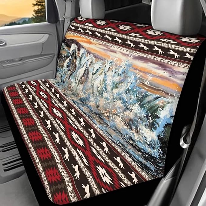 Doojoayie Aztec Horse Rear Seat Cover for Cars