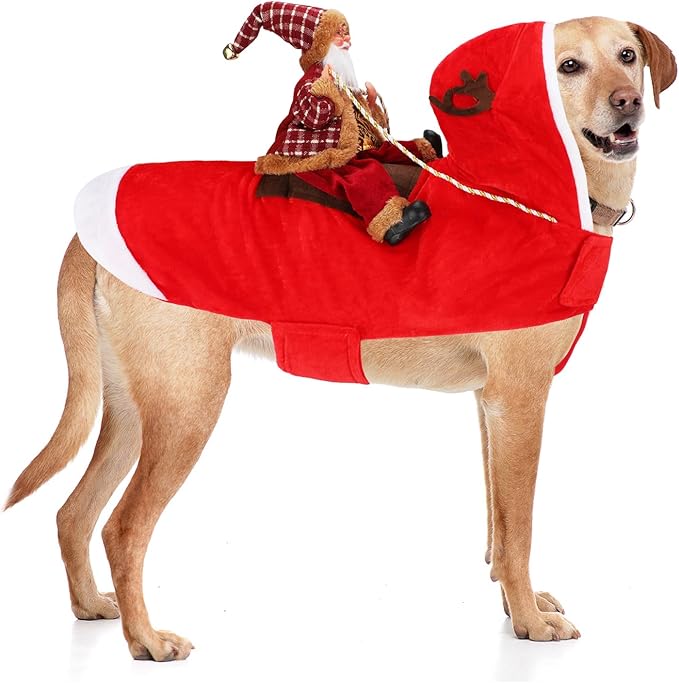 BWOGUE Santa Dog Costume Christmas Pet Clothes Santa Claus Riding Pet Cosplay Costumes Party Dressing up Dogs Cats Outfit for Small Medium Large Dogs Cats