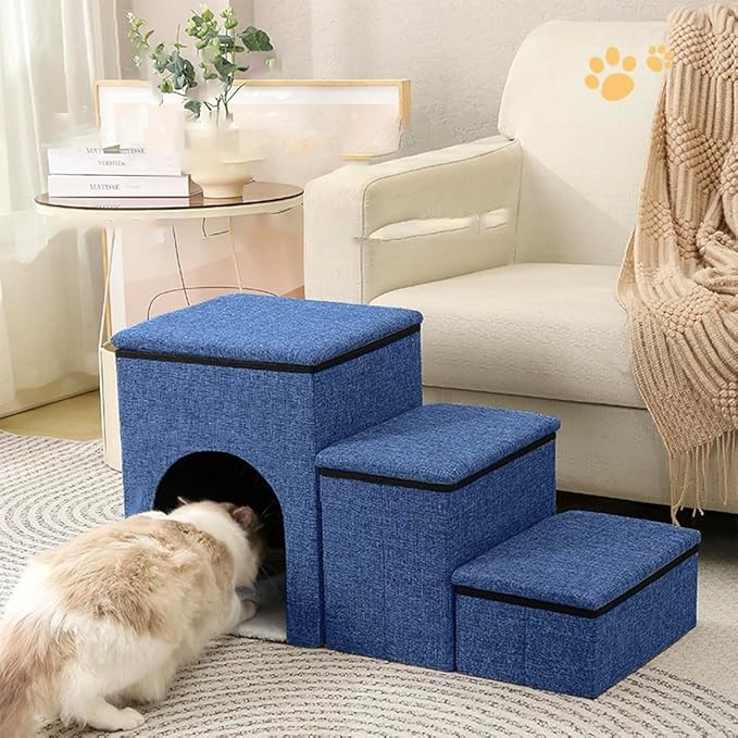 CBBPET Dog Stairs for Small Dogs 180Lbs with Steps,Blue,3 Steps