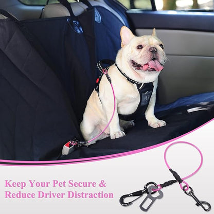 VIVAGLORY Dog Seat Belt, Chew Proof Multi-Functional Waterproof Dogs Safety Belt, Heavy Duty Steel Rope Pet Car Seatbelt Rrestraint Harness for Small Medium Dogs, 22", Pink