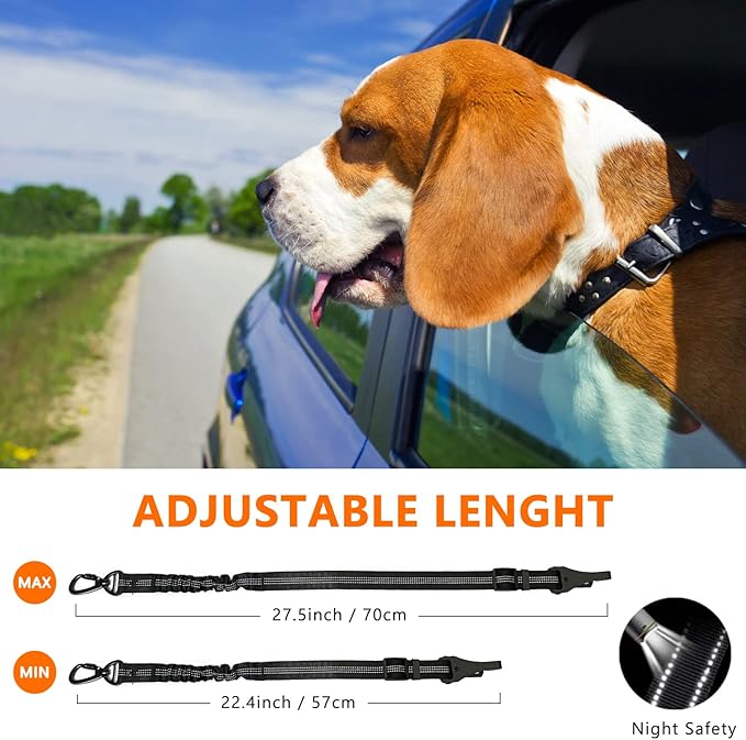Dog seat belts for car 3-in-1 Car Harness for Dogs Adjustable Safety Seatbelt for Car Durable Nylon Reflective Bungee Fabric Tether with Clip Hook Latch & Buckle