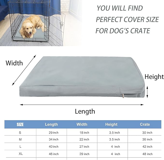 Waterproof Dog Bed Cover,Dog Crate Pad Cover with Zipper,Oxford Dog Bed Sheets,Pet Bed Cover Hair Easy to Remove,Dog Bed Covers Replacement Washable (Gray #1, 29 * 18 * 3.5inch)