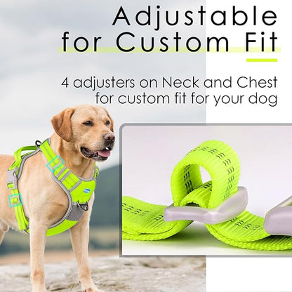 ThinkPet No Pull Harness Breathable Sport Harness with Handle-Dog Harnesses Reflective Adjustable for Medium Large Dogs,Back/Front Clip for Easy Control XL Neon Green