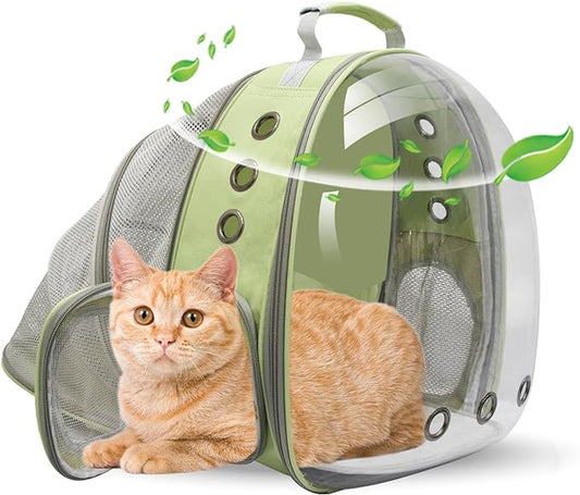 TOYSINTHEBOX Cat Backpack Carrier, Expandable Pet Bubble Backpack for Cat Small Dog Pet Travel Carrier Carrying Bag for Hiking, Travelling, Walking, Camping & Outdoor Up to 13 Lbs Light Green