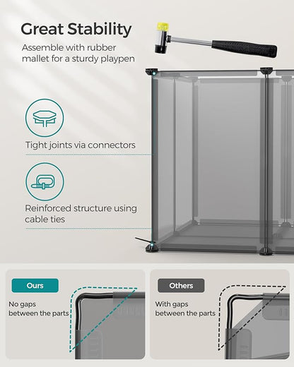 SONGMICS 20 Panels Pet Playpen with Floor, Small Animal Playpen, Pet Fence Indoor, DIY Plastic Enclosure for Guinea Pigs, Bunny, Hamsters, Hedgehogs, 49.2 x 24.8 x 16.5 Inches, Gray ULPC001G01