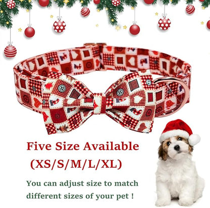 Christmas Day Dog Collar with Bow Red Green