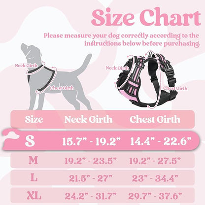 rabbitgoo Dog Harness Small Sized, No Pull Pet Harness with 3 Buckles, Adjustable Soft Padded Dog Vest with Instant Control Handle, Easy Walking Reflective Pet Vest for Small Dogs, Pink, S