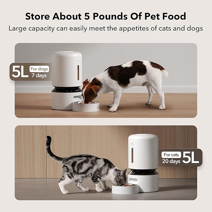 PETLIBRO Automatic Cat Feeder, 5G WiFi Automatic Dog Feeder with Freshness Preservation, 5L Timed Cat Feeder with Low Food Sensor, Up to 10 Meals Per Day, Granary Pet Feeder for Cats, White