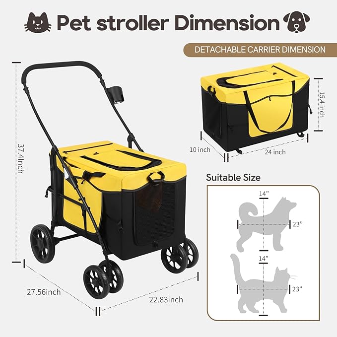 Dog Stroller for Small Medium Dogs 2 Cats,Foldable 360 ̊