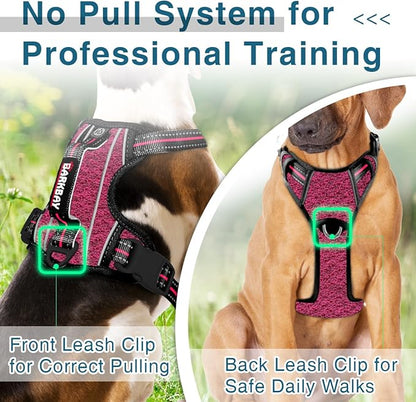 BARKBAY Dog Harness No Pull with ID Tag Pocket - Heavy Duty, Reflective, Easy Control for Large Dogs (Pink/Black,S)