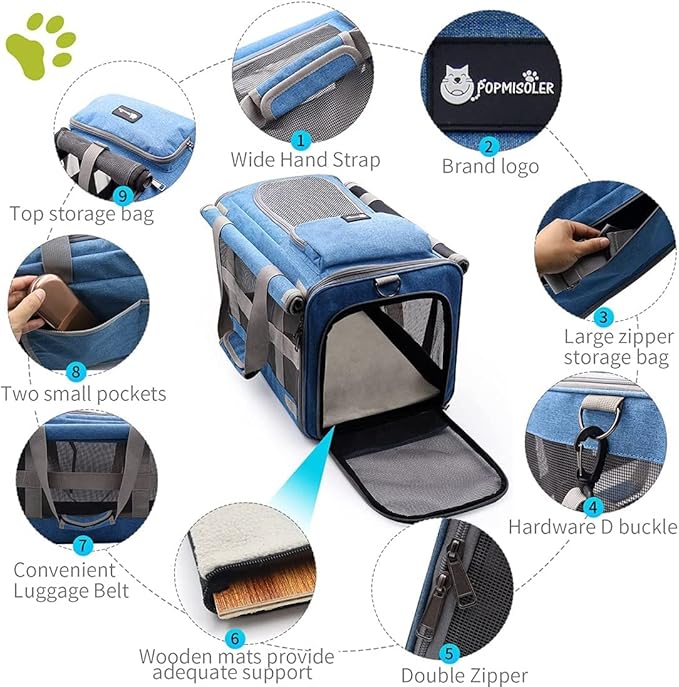 Cat Carrier Large Pet Carrier for 2 Cat, 18.5"x11.8"x11.8" Cat Bag for Midium Large Cats Airline Approved Dog Carrier for Small Dogs, Cat Travel Carrier Foldable 5-Windows Breathable Mesh Design