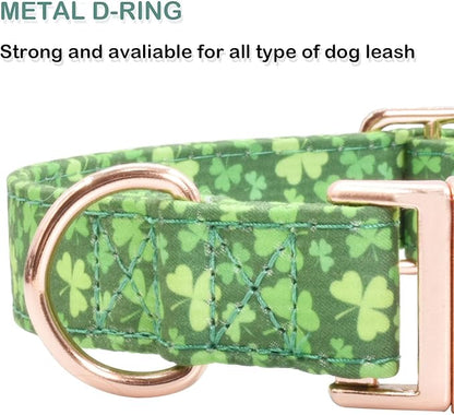 Cotton Dog Collar Metal Buckle Daisy Summer clover2, L(15-23in))